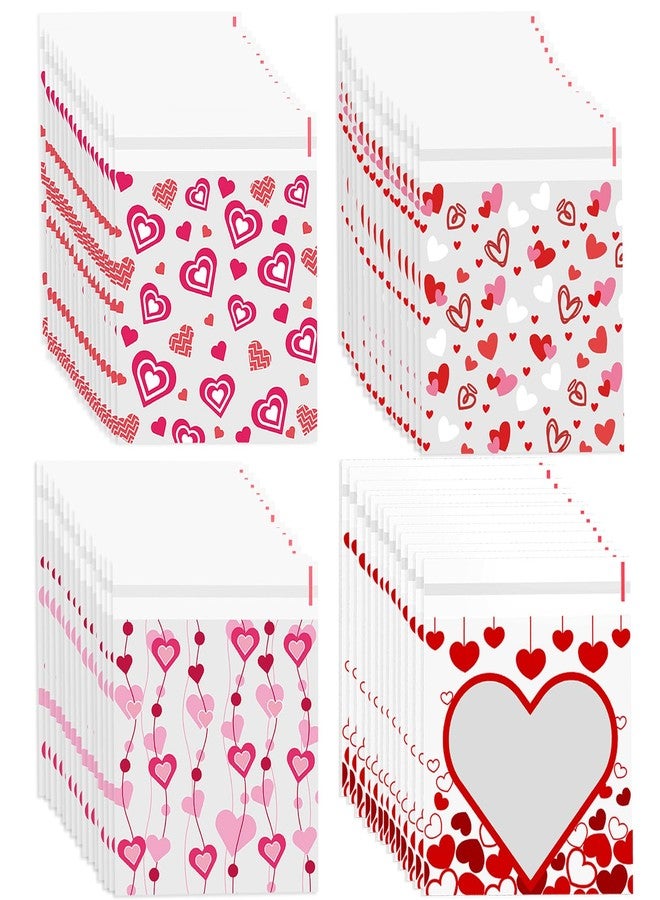 FOIMAS 400pcs Valentine's Day Cellophane Treat Bags Self Adhesive Heart Candy Cookie Gift Bags for Valentine's Day Party Supplies - Image 1